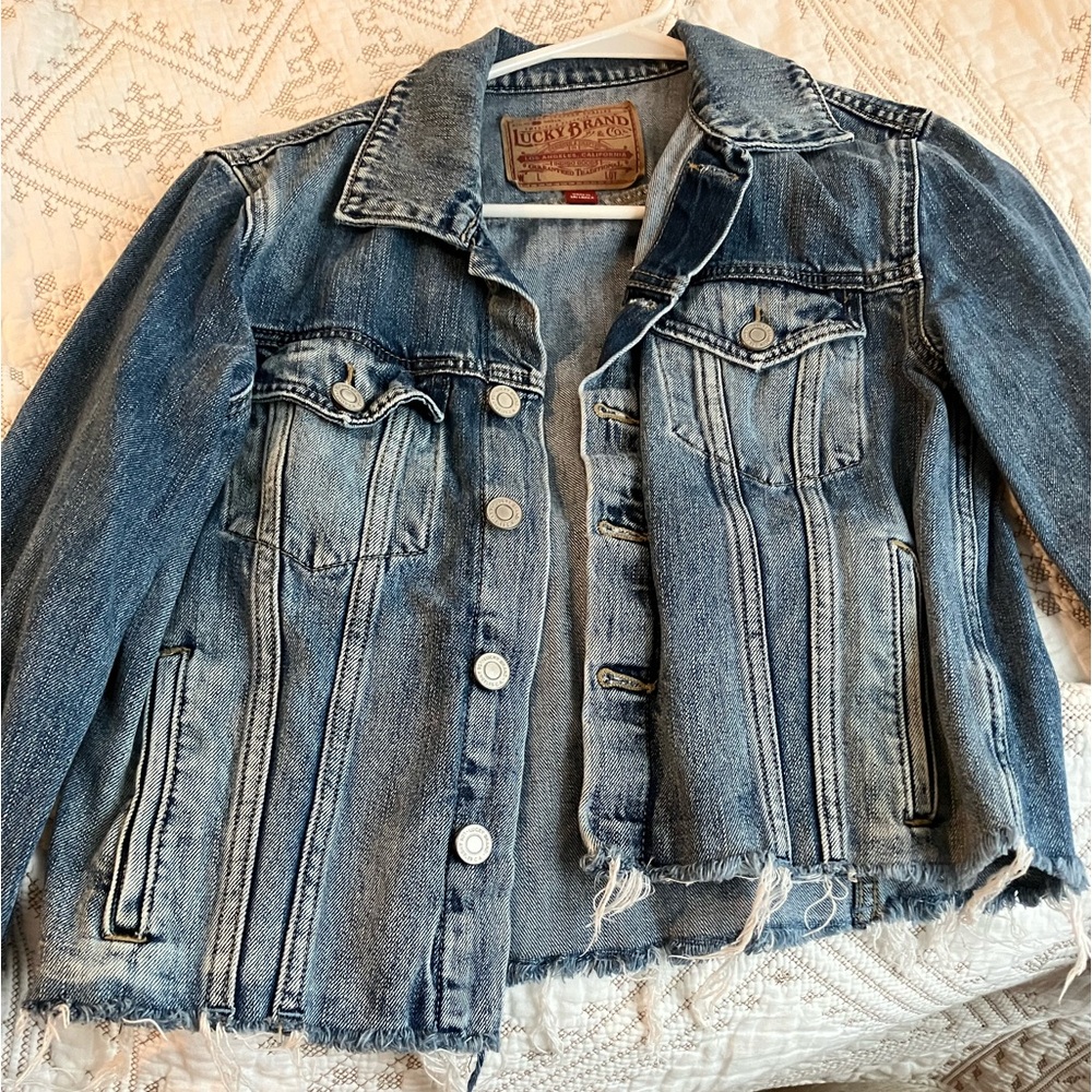 Lucky brand frayed cropped denim jacket